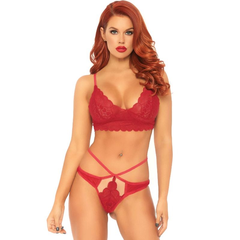 LEG AVENUE - 2 PIECES SET LACE BRALETTE AND THONG M/L LEG AVENUE SETS  NOCTURNA DESIRES