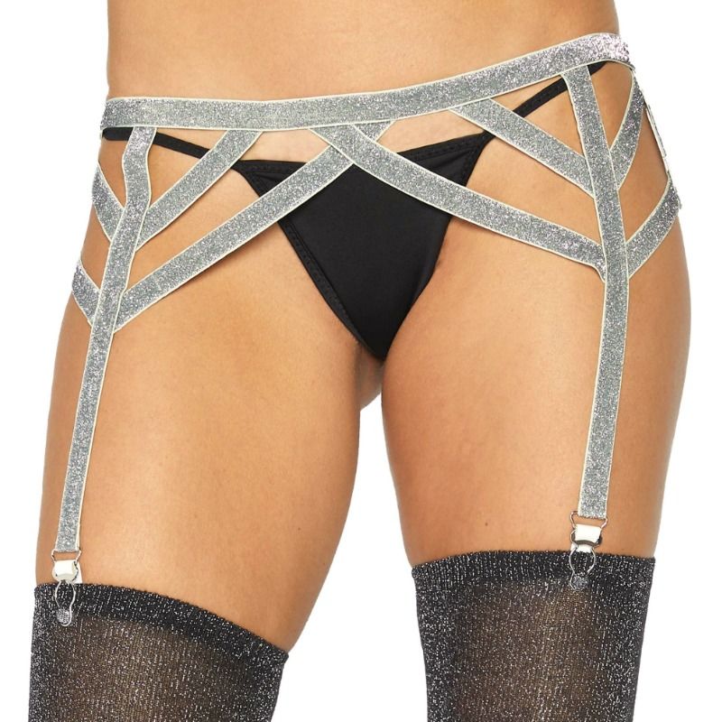 LEG AVENUE - SILVER LUREX ELASTIC GARTER BELT ONE SIZE LEG AVENUE ACCESSORIES  NOCTURNA DESIRES