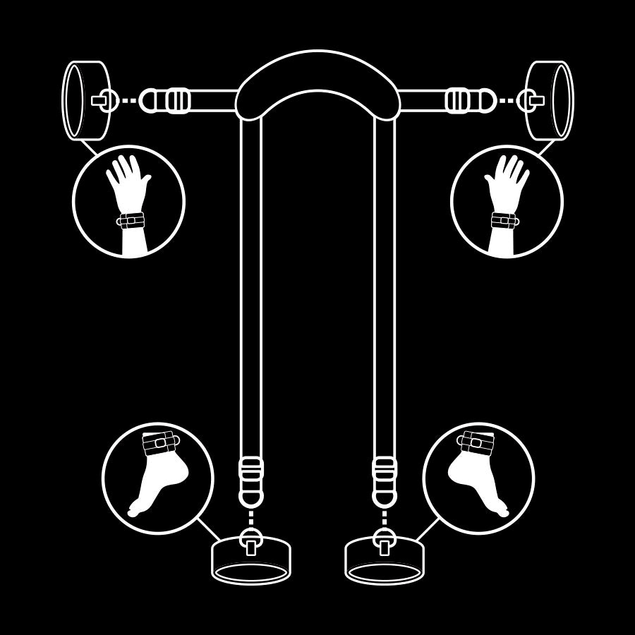 FETISH SUBMISSIVE - MASTER POSITION WITH 4 NOPRENE-LINED HANDCUFFS FETISH SUBMISSIVE BONDAGE  NOCTURNA DESIRES
