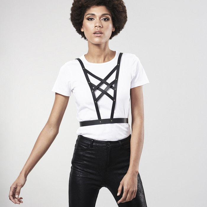 BIJOUX - INDISCRETS MAZE CROSSED HARNESS WITH NECKLINE BLACK BIJOUX MAZE  NOCTURNA DESIRES