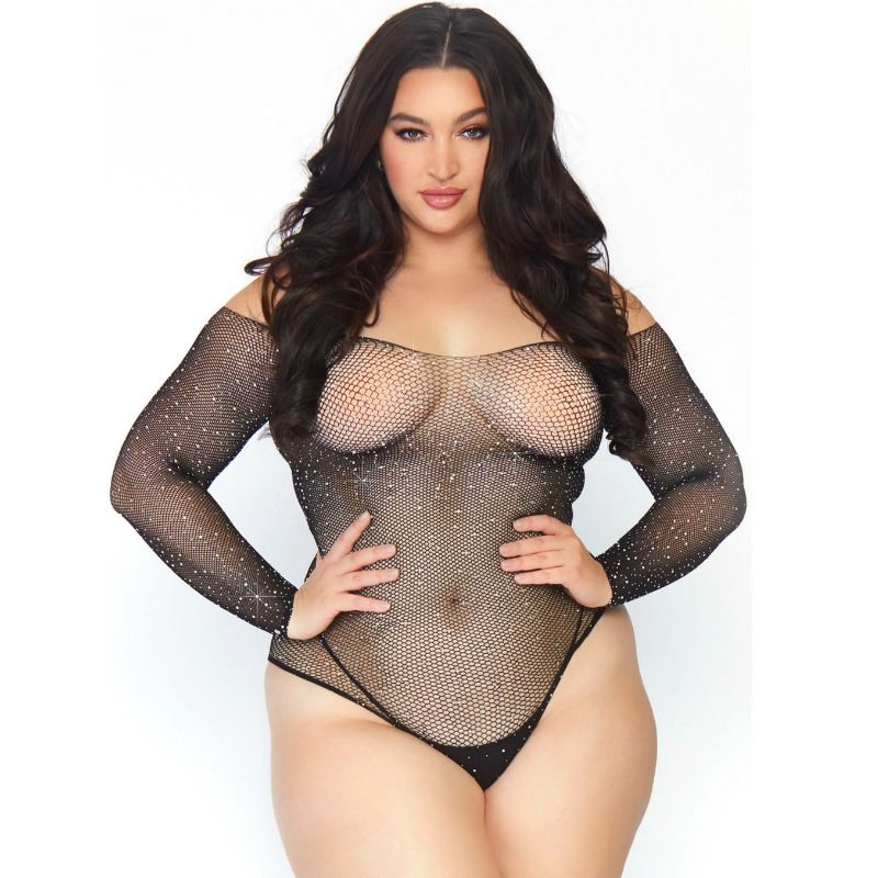 LEG AVENUE - CRYSTALIZED FISHNET BODYSTOCKING 1X-2X - NOCTURNA DESIRES