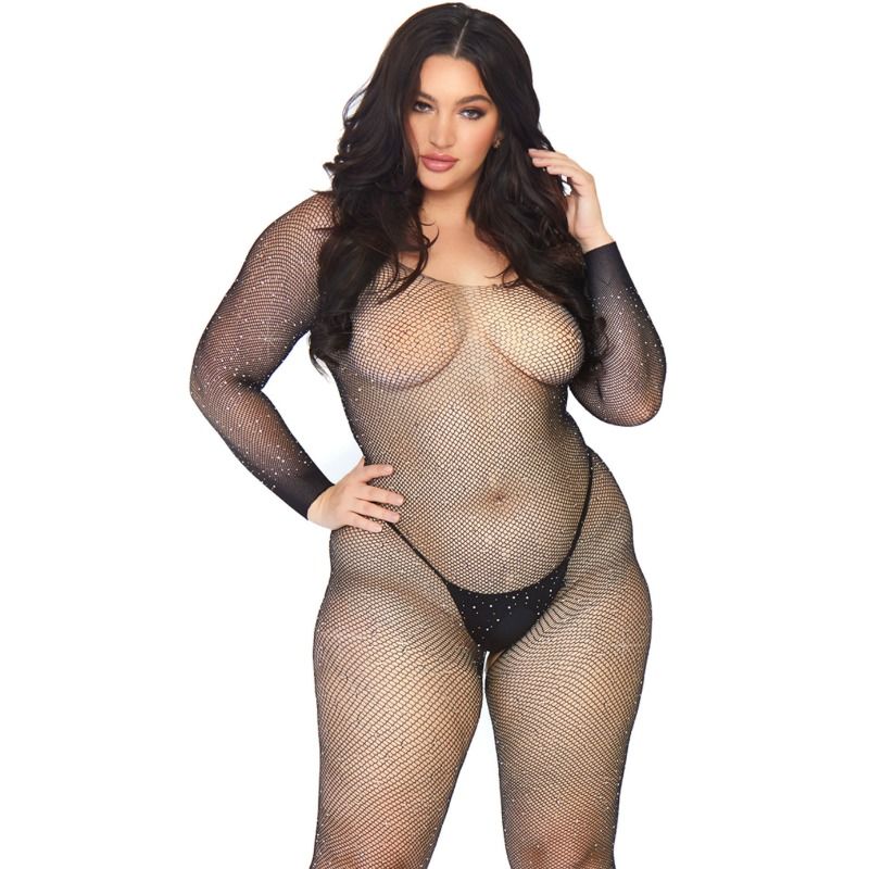 LEG AVENUE - CRYSTALIZED NET BODY STOCKING 1X-2X - NOCTURNA DESIRES