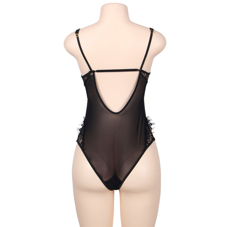 SUBBLIME - QUEEN PLUS FLORAL LACE AND FRINGED BLACK TEDDY - NOCTURNA DESIRES