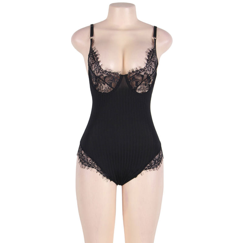 SUBBLIME - QUEEN PLUS TEDDY WITH CLEARS AND FRINGES BLACK - NOCTURNA DESIRES