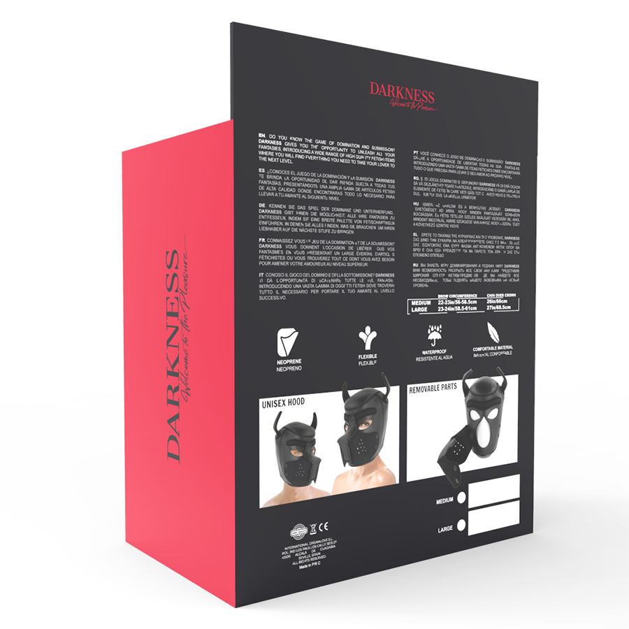 DARKNESS - NEOPRENE DOG MASK WITH REMOVABLE MUZZLE M - NOCTURNA DESIRES