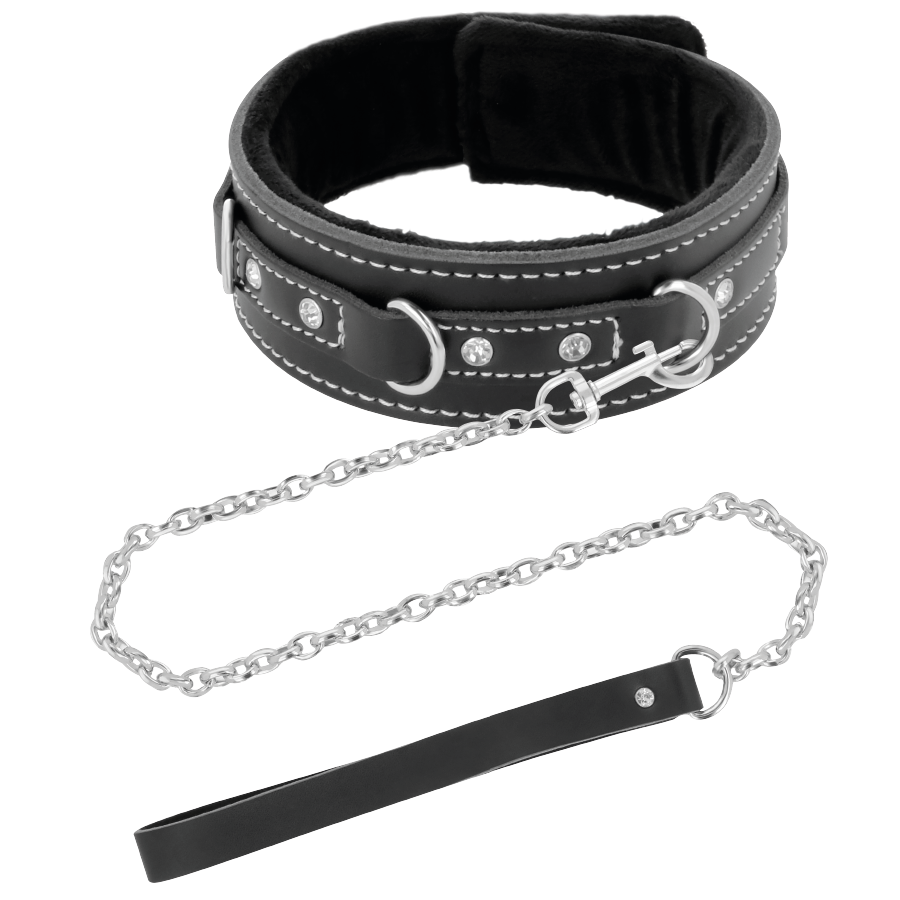 DARKNESS - HIGH QUALITY LEATHER NECKLACE WITH LEASH - NOCTURNA DESIRES