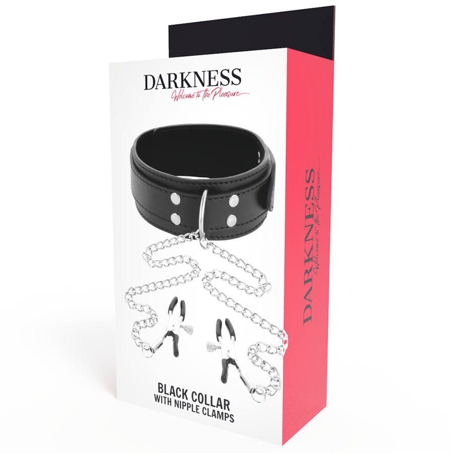 DARKNESS - COLLAR WITH NIPPLE CLAMPS BLACK - NOCTURNA DESIRES