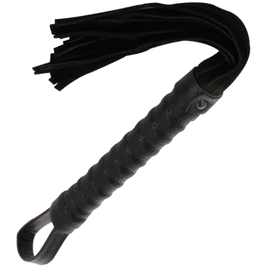 DARKNESS - BLACK BONDAGE WHIP WITH LEATHER HANDLE - NOCTURNA DESIRES