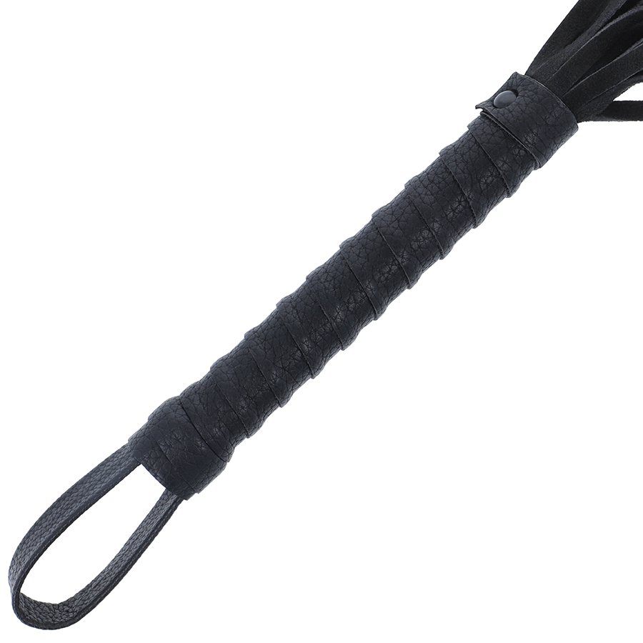 DARKNESS - BLACK BONDAGE WHIP WITH LEATHER HANDLE - NOCTURNA DESIRES