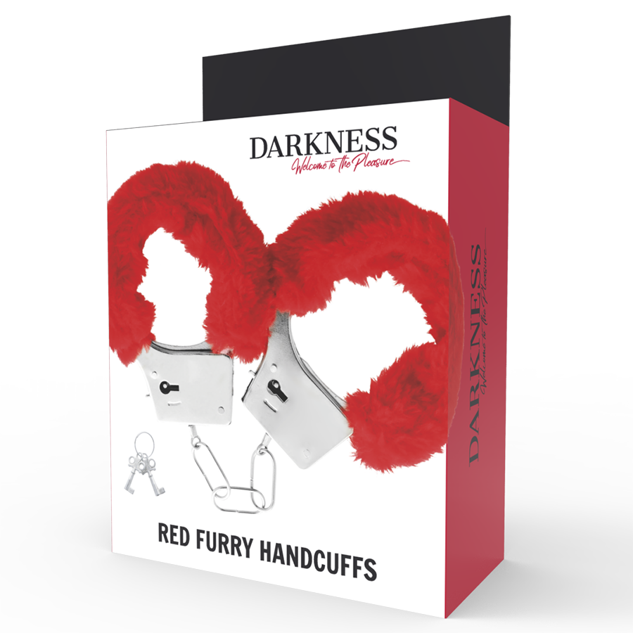 DARKNESS - RED LINED METAL HANDCUFFS - NOCTURNA DESIRES
