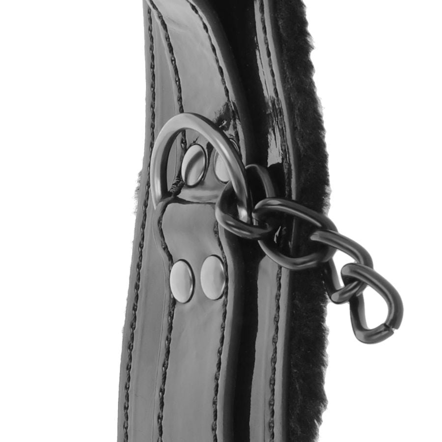 DARKNESS - BLACK ADJUSTABLE LEATHER HANDCUFFS WITH PADLOCK - NOCTURNA DESIRES