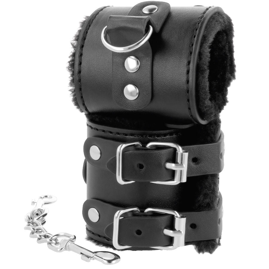 DARKNESS - BLACK ADJUSTABLE LEATHER HANDCUFFS WITH LINING - NOCTURNA DESIRES