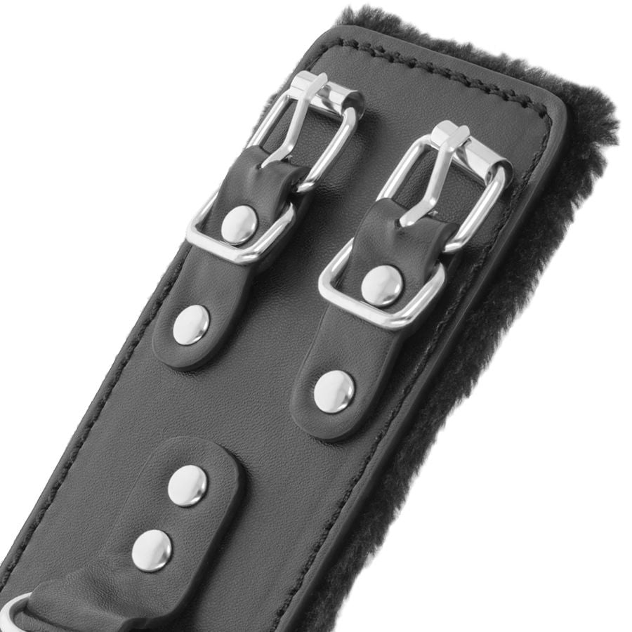 DARKNESS - BLACK ADJUSTABLE LEATHER HANDCUFFS WITH LINING - NOCTURNA DESIRES