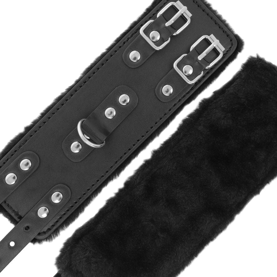 DARKNESS - BLACK ADJUSTABLE LEATHER HANDCUFFS WITH LINING - NOCTURNA DESIRES