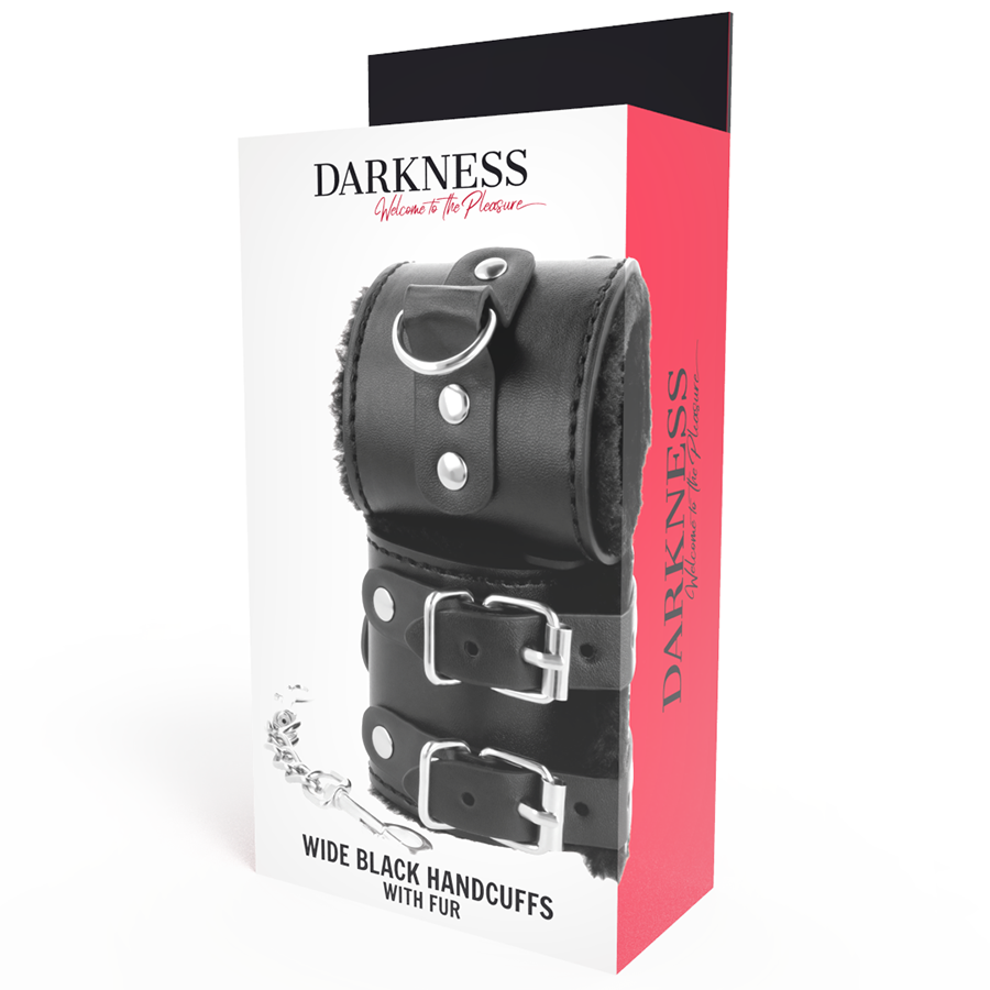 DARKNESS - BLACK ADJUSTABLE LEATHER HANDCUFFS WITH LINING - NOCTURNA DESIRES