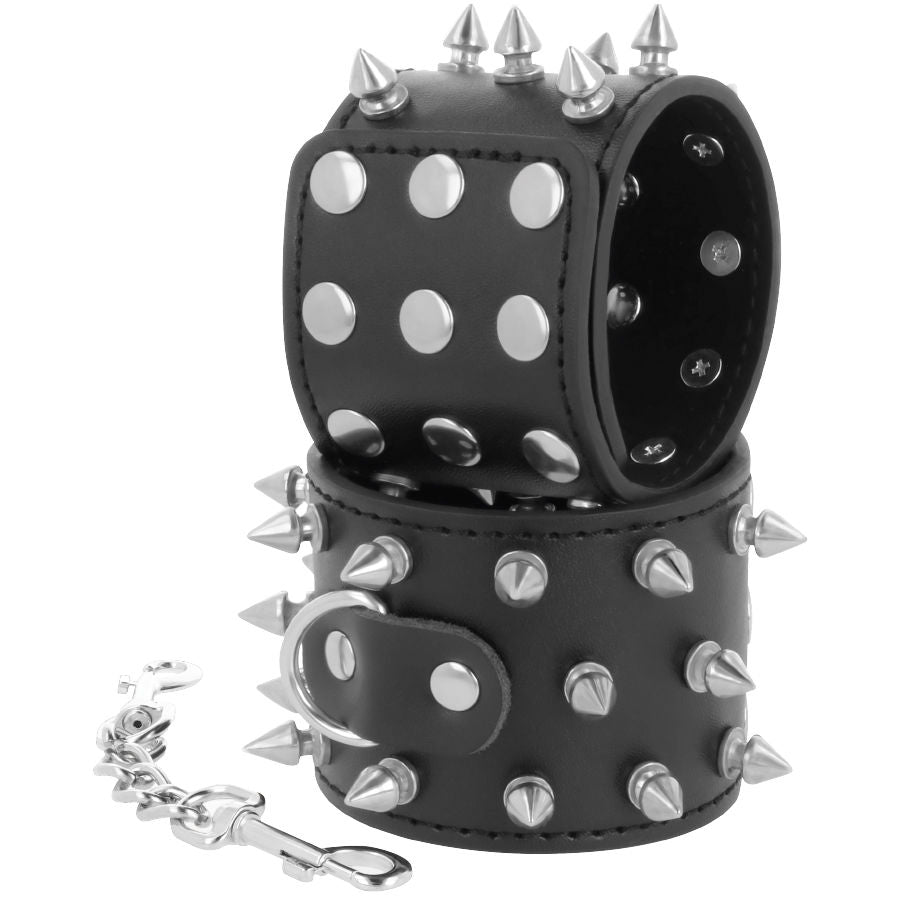 DARKNESS - SKULLS AND BONES BLACK SPIKED HANDCUFFS - NOCTURNA DESIRES