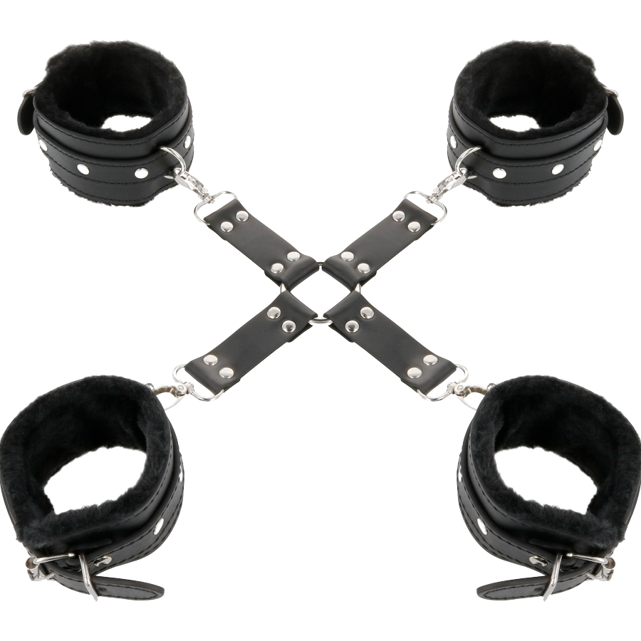 DARKNESS - LEATHER HANDCUFFS FOR FOOT AND HANDS BLACK - NOCTURNA DESIRES