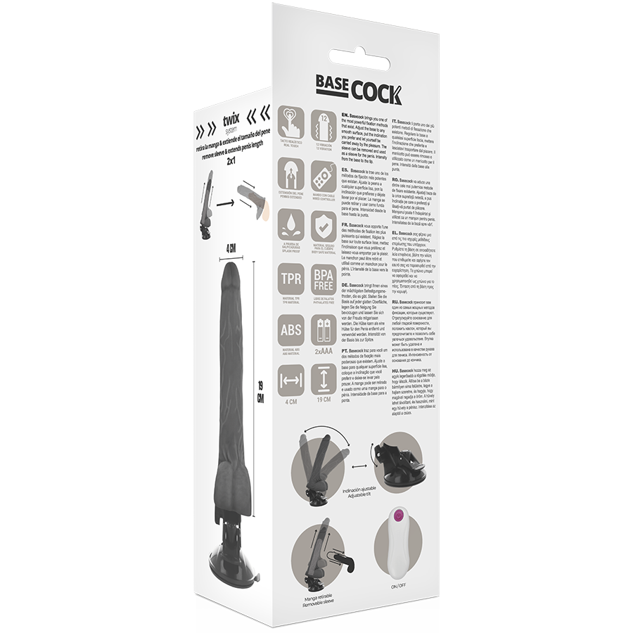 BASECOCK - REALISTIC VIBRATOR REMOTE CONTROL BLACK 19 CM -O- 4 CM - NOCTURNA DESIRES