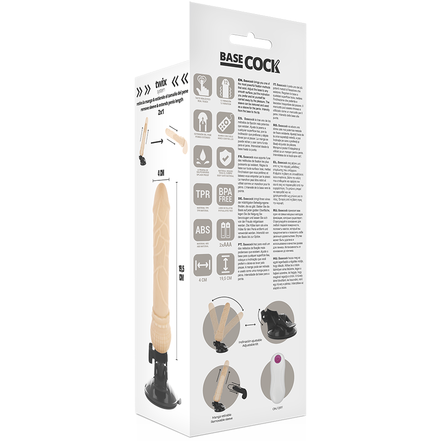 BASECOCK - REALISTIC VIBRATOR REMOTE CONTROL FLESH 19.5 CM -O- 4 CM - NOCTURNA DESIRES