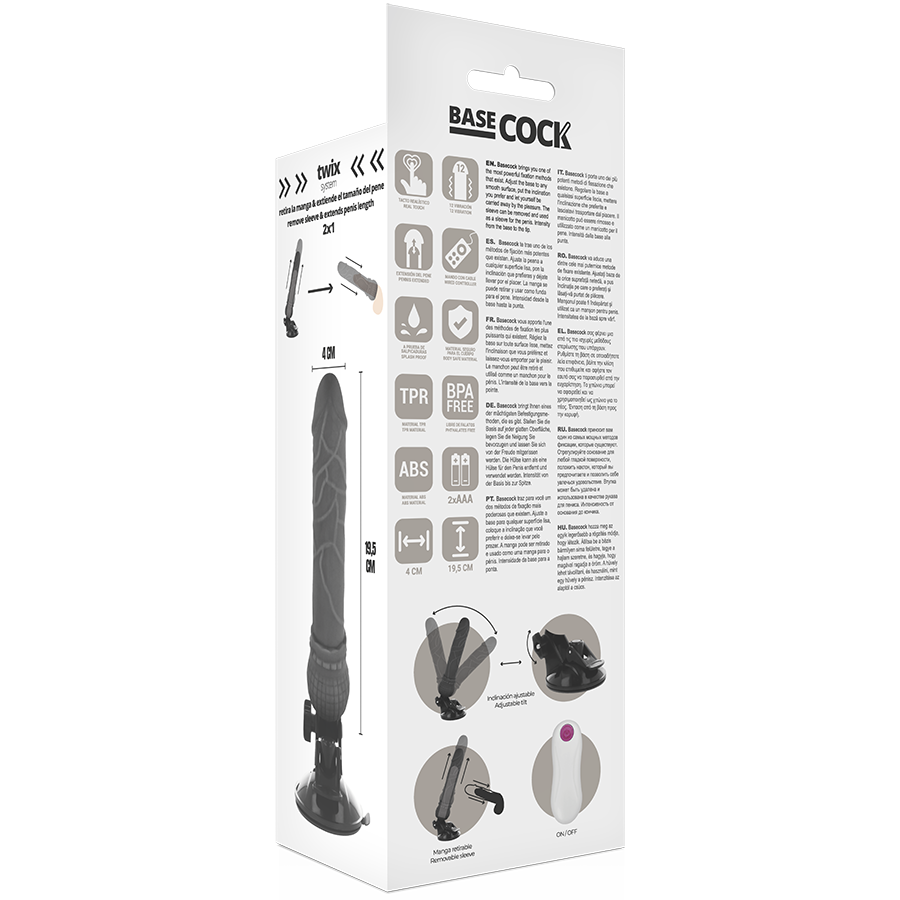 BASECOCK - REALISTIC VIBRATOR REMOTE CONTROL BLACK 19.5 CM -O- 4 CM - NOCTURNA DESIRES