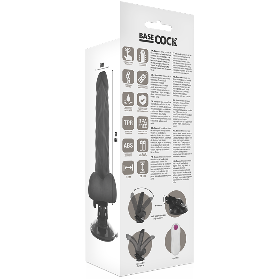 BASECOCK - VIBRADOR ARTICULABLE CONTROL REMOTO NEGRO 21 CM -O- 5 CM - NOCTURNA DESIRES