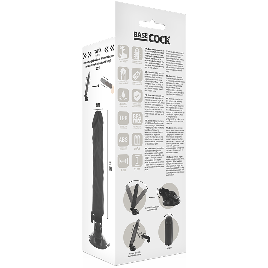 BASECOCK - REALISTIC VIBRATOR REMOTE CONTROL BLACK 21 CM -O- 4 CM - NOCTURNA DESIRES
