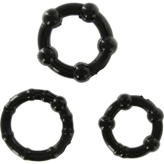 SEVEN CREATIONS - SET OF THREE BLACK PENIS RINGS - NOCTURNA DESIRES