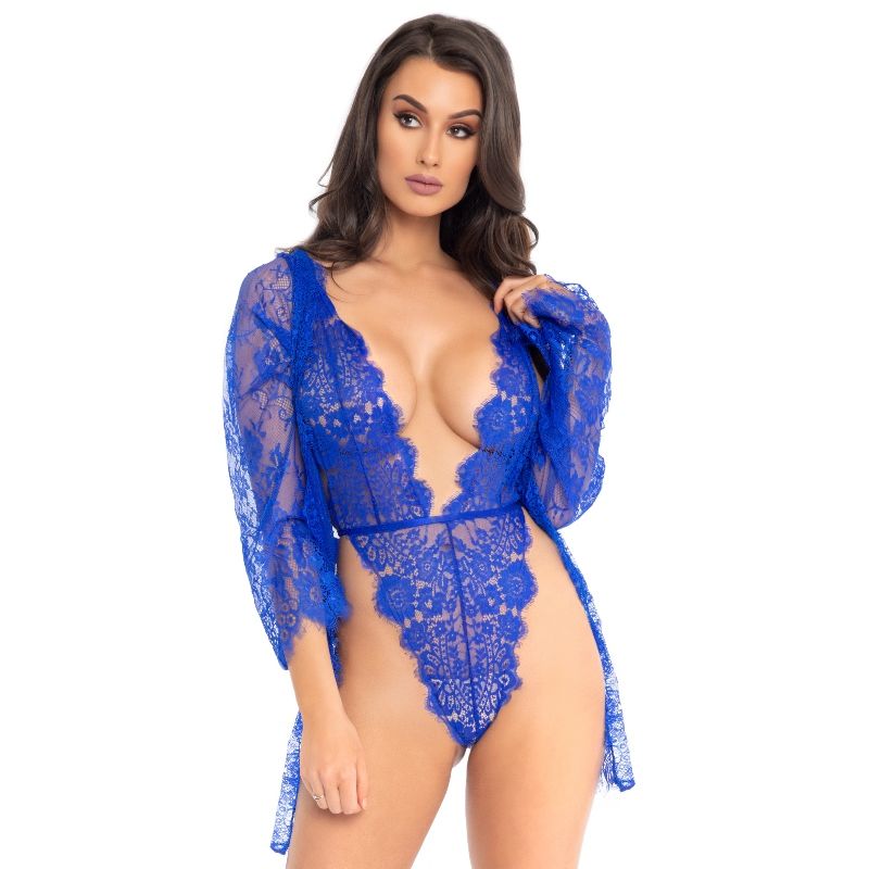 LEG AVENUE - TEDDY AND ROBE BLUE M - NOCTURNA DESIRES