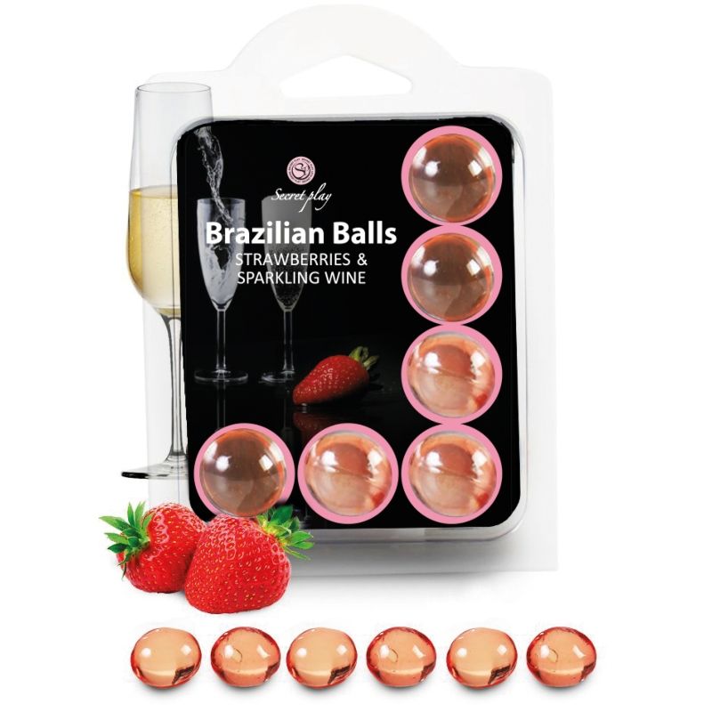 SECRETPLAY - SET 6 BRAZILIANS BALLS STRAWBERRIES WITH CAVA - NOCTURNA DESIRES