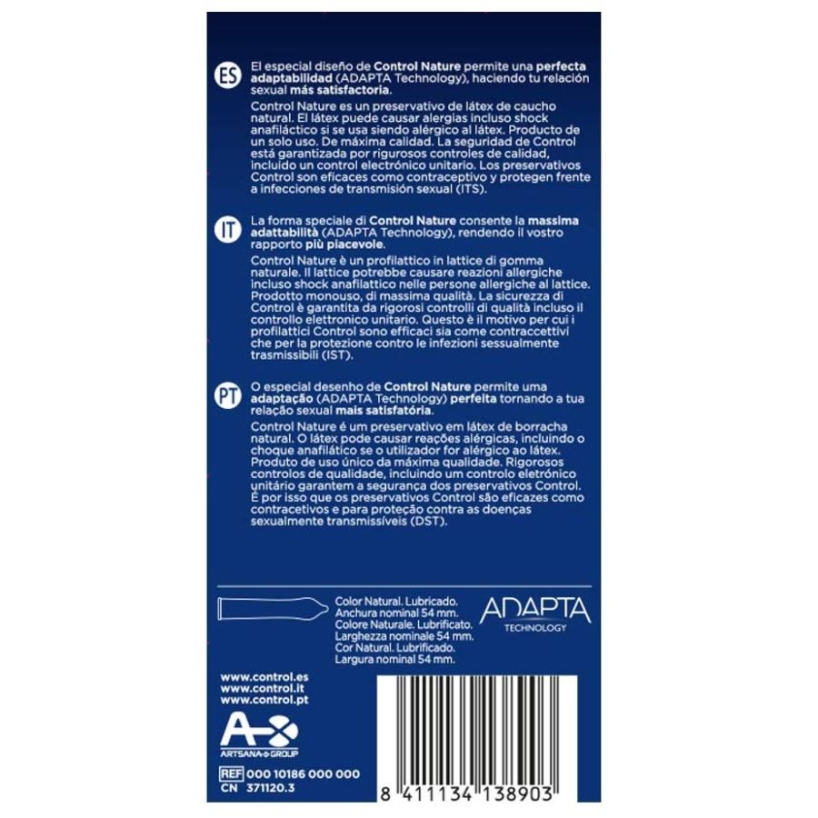 CONTROL - ADAPTA NATURE CONDOMS 12 UNITS CONTROL CONDOMS  NOCTURNA DESIRES