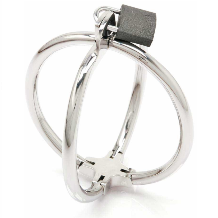 METAL HARD - CRISS CROSS HANDCUFF STAINLESS STEEL RESTRAINTS - NOCTURNA DESIRES