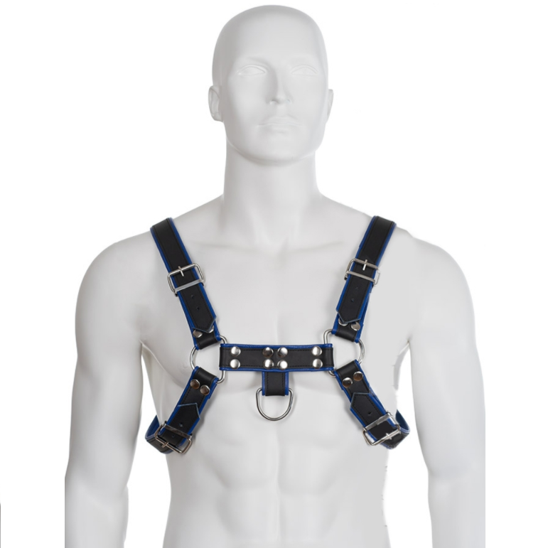 LEATHER BODY - BLUE AND BLACK LEATHER HARNESS CHEST BULLDOG - NOCTURNA DESIRES