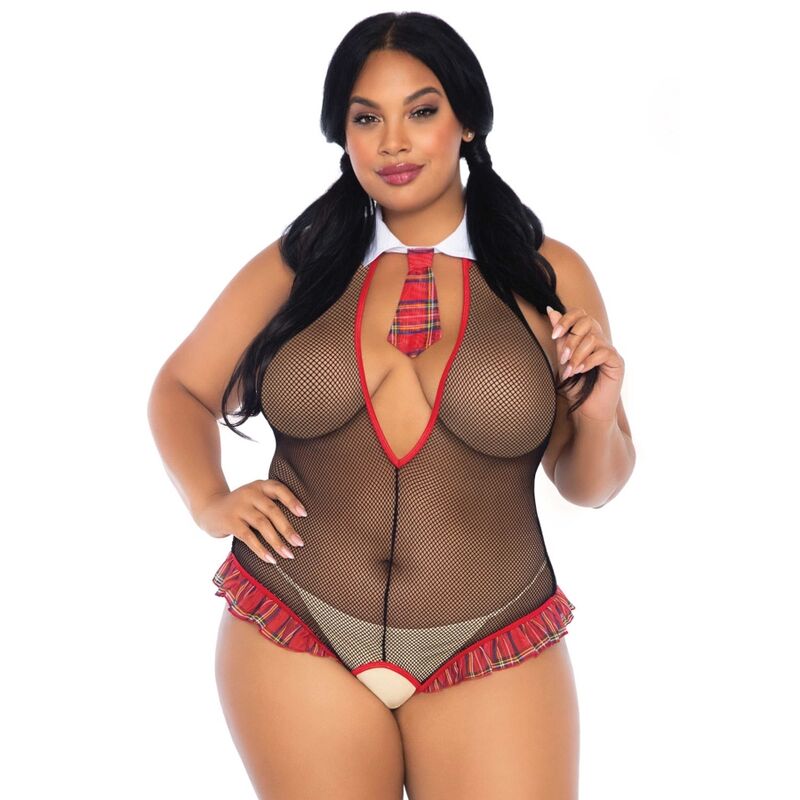 LEG AVENUE - SCHOOLGIRL CROTHLESS FITNESS TEDDY PLUS SIZE - NOCTURNA DESIRES
