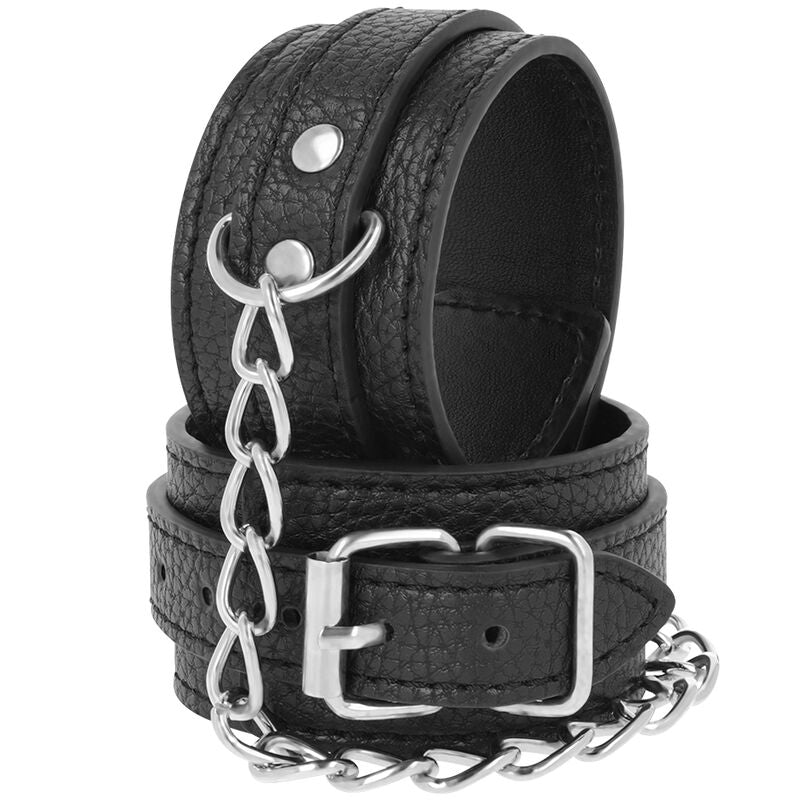 DARKNESS - BLACK TEXTURED LEATHER HANDCUFFS - NOCTURNA DESIRES