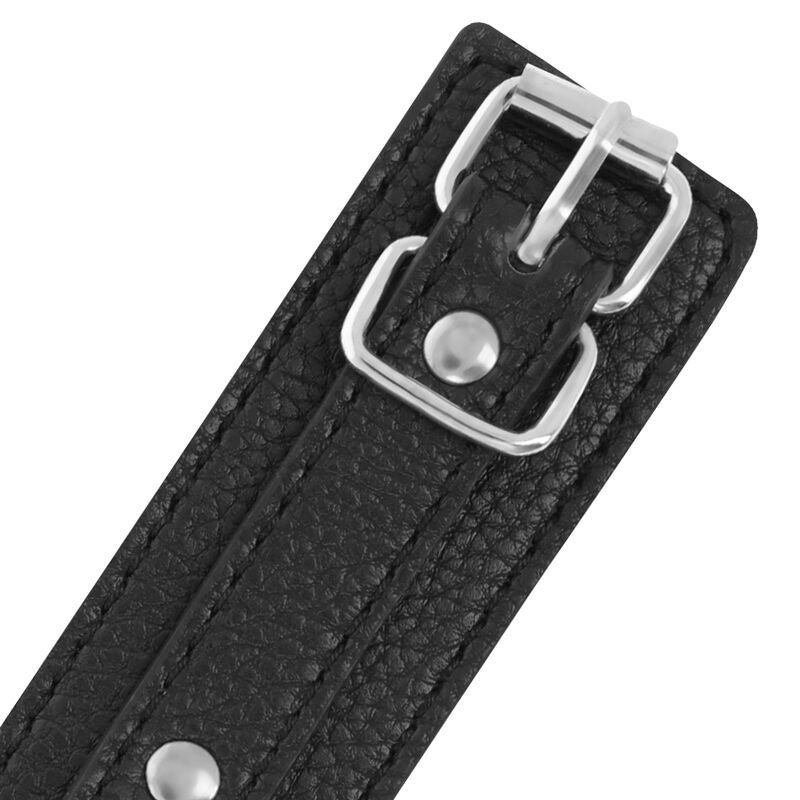 DARKNESS - BLACK TEXTURED LEATHER HANDCUFFS - NOCTURNA DESIRES