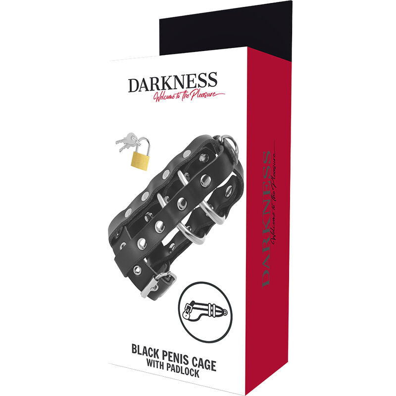 DARKNESS - LEATHER CHASTITY CAGE WITH LOCK - NOCTURNA DESIRES