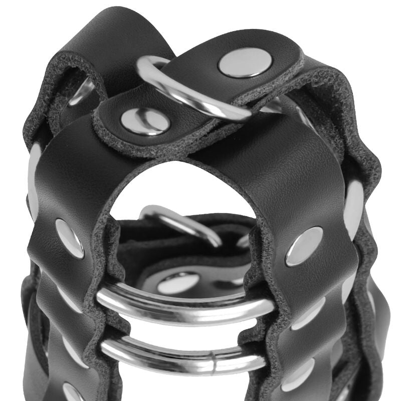 DARKNESS - LEATHER CHASTITY CAGE WITH LOCK - NOCTURNA DESIRES