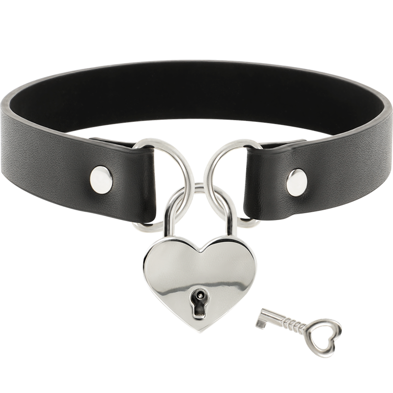 COQUETTE CHIC DESIRE - VEGAN LEATHER NECKLACE WITH HEART ACCESSORY WITH KEY - NOCTURNA DESIRES