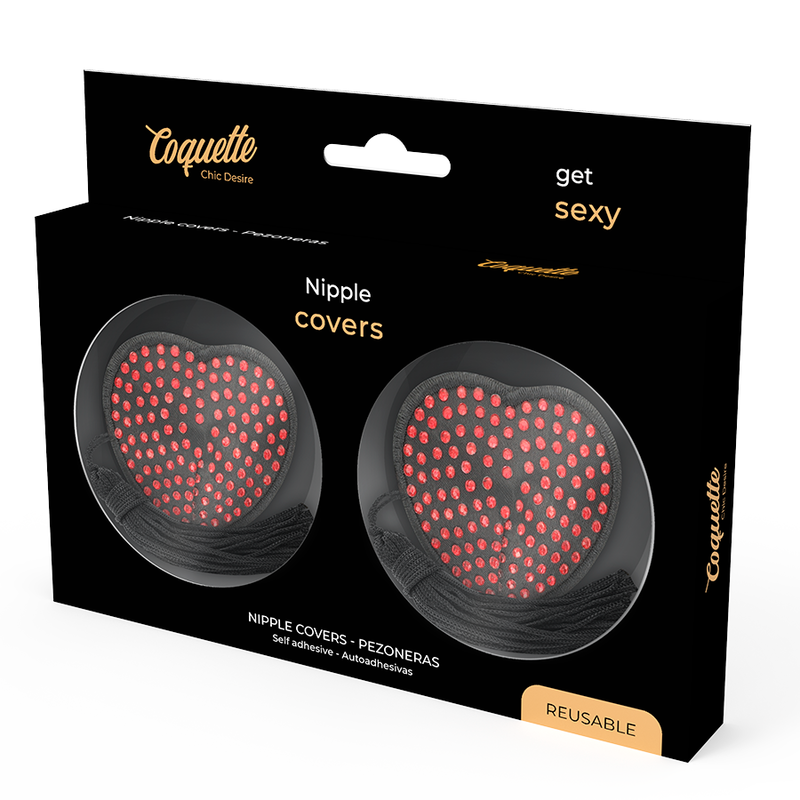 COQUETTE CHIC DESIRE - NIPPLE COVERS HEART BLACK / RED - NOCTURNA DESIRES