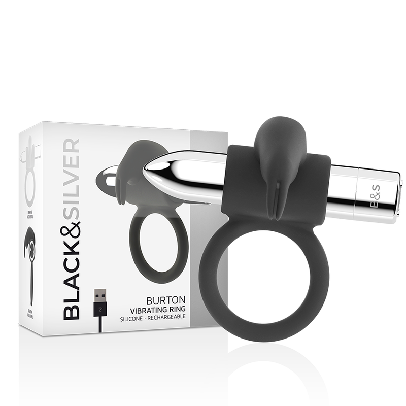 BLACK&SILVER - BURTON RECHARGEABLE RING 10 VIBRATION MODES - NOCTURNA DESIRES