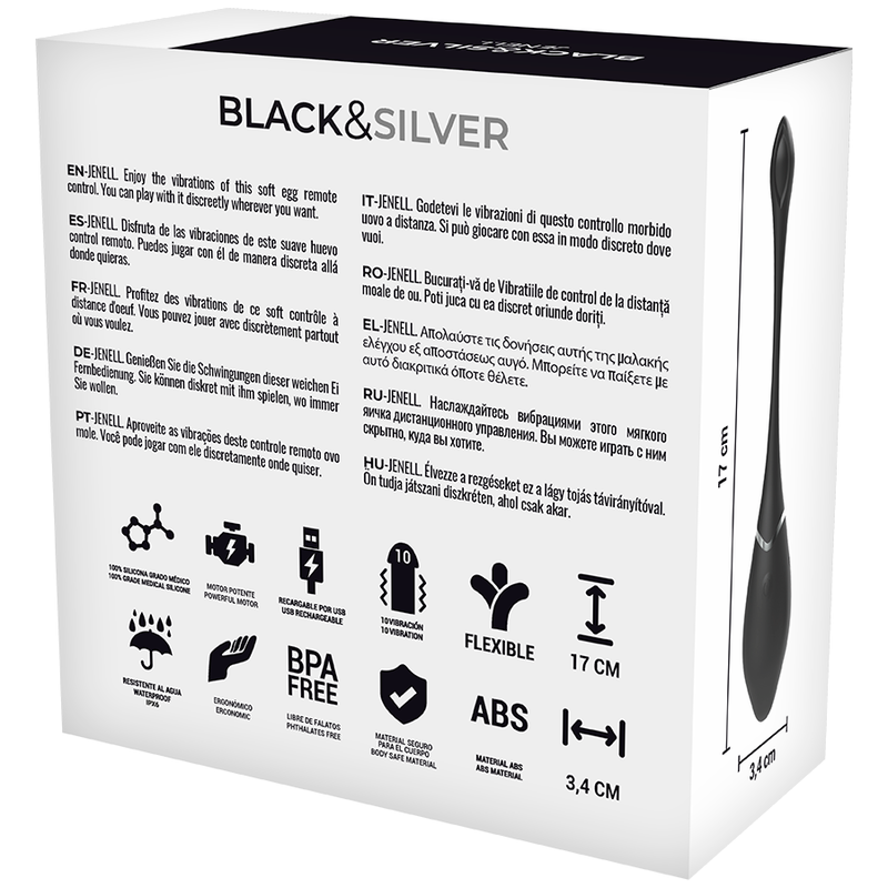 BLACK&SILVER - JENELL RECHARGEABLE VIBRATING EGG - NOCTURNA DESIRES