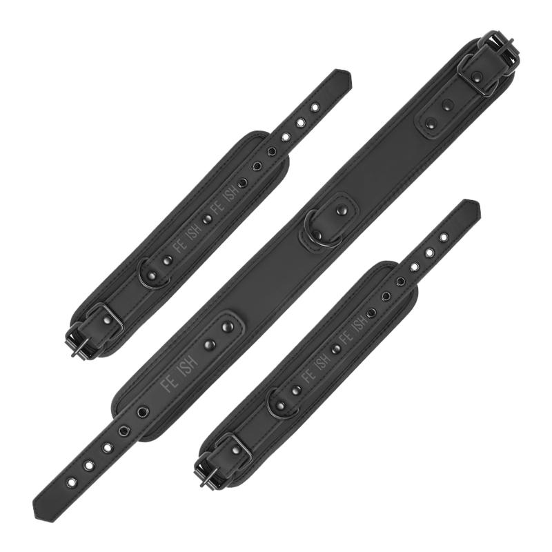 FETISH SUBMISSIVE - VEGAN LEATHER NECKLACE AND HANDCUFFS WITH NOPRENE LINING FETISH SUBMISSIVE BONDAGE  NOCTURNA DESIRES