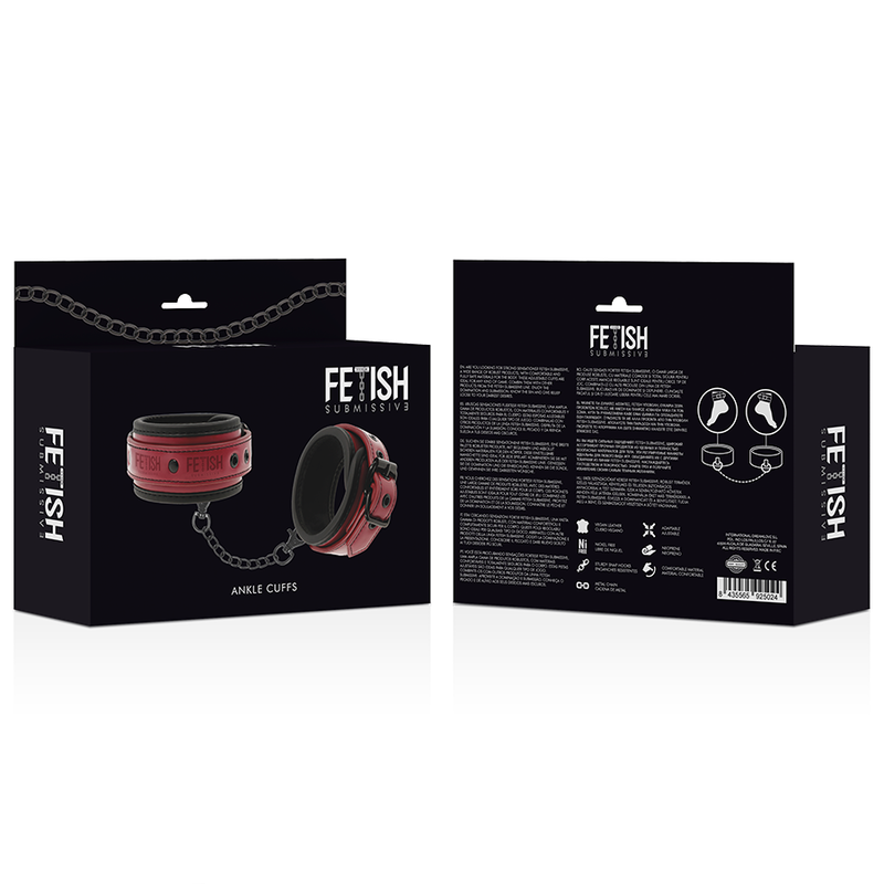 FETISH SUBMISSIVE DARK ROOM - VEGAN LEATHER ANKLE HANDCUFFS WITH NEOPRENE LINING - NOCTURNA DESIRES