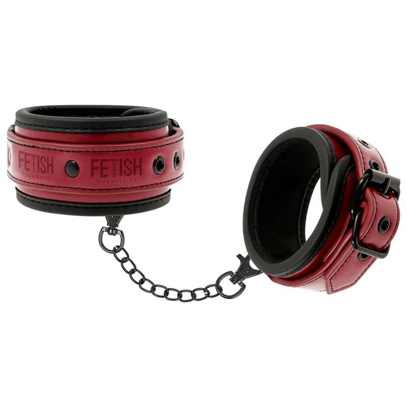 FETISH SUBMISSIVE DARK ROOM - VEGAN LEATHER ANKLE HANDCUFFS WITH NEOPRENE LINING - NOCTURNA DESIRES