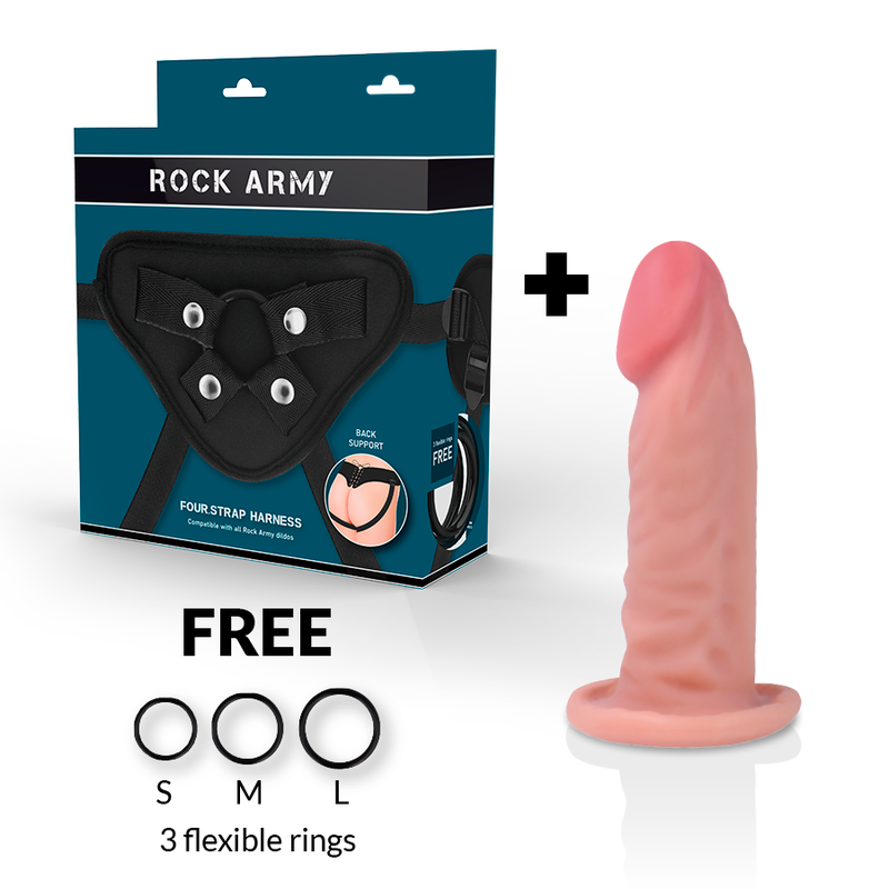 ROCKARMY - HARNESS + DUAL DENSITY TIGER REALISTIC DILDO 14 CM -O- 4.46 CM - NOCTURNA DESIRES