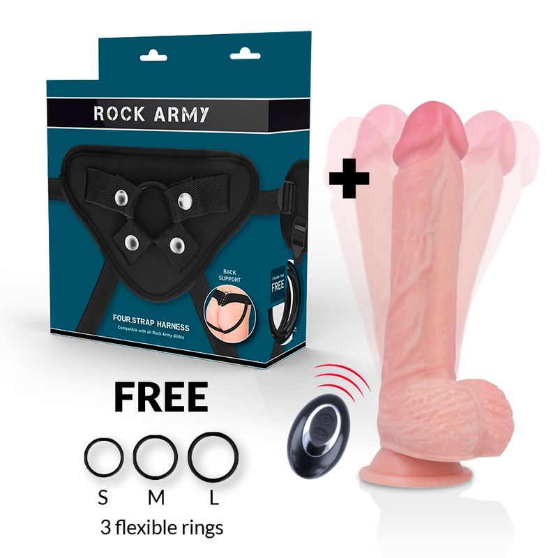 ROCKARMY - HARNESS + LIQUID SILICONE VIBRATOR PREMIUM APACHE REMOTE CONTROL 20.5 CM -O- 4.62 CM - NOCTURNA DESIRES