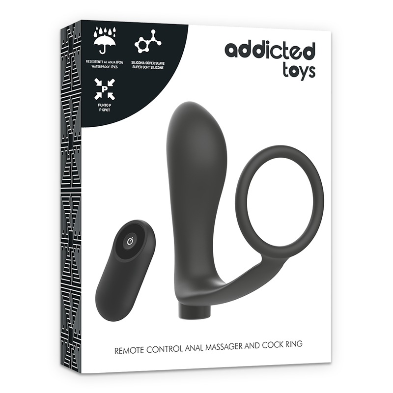 ADDICTED TOYS - PENIS RING WITH REMOTE CONTROL ANAL PLUG BLACK RECHARGEABLE - NOCTURNA DESIRES
