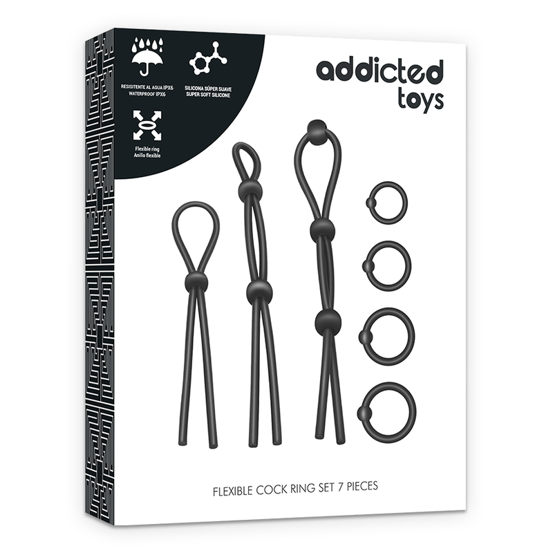 ADDICTED TOYS - FLEXIBLE SILICONE COCK RING SET 7 PIECES - NOCTURNA DESIRES