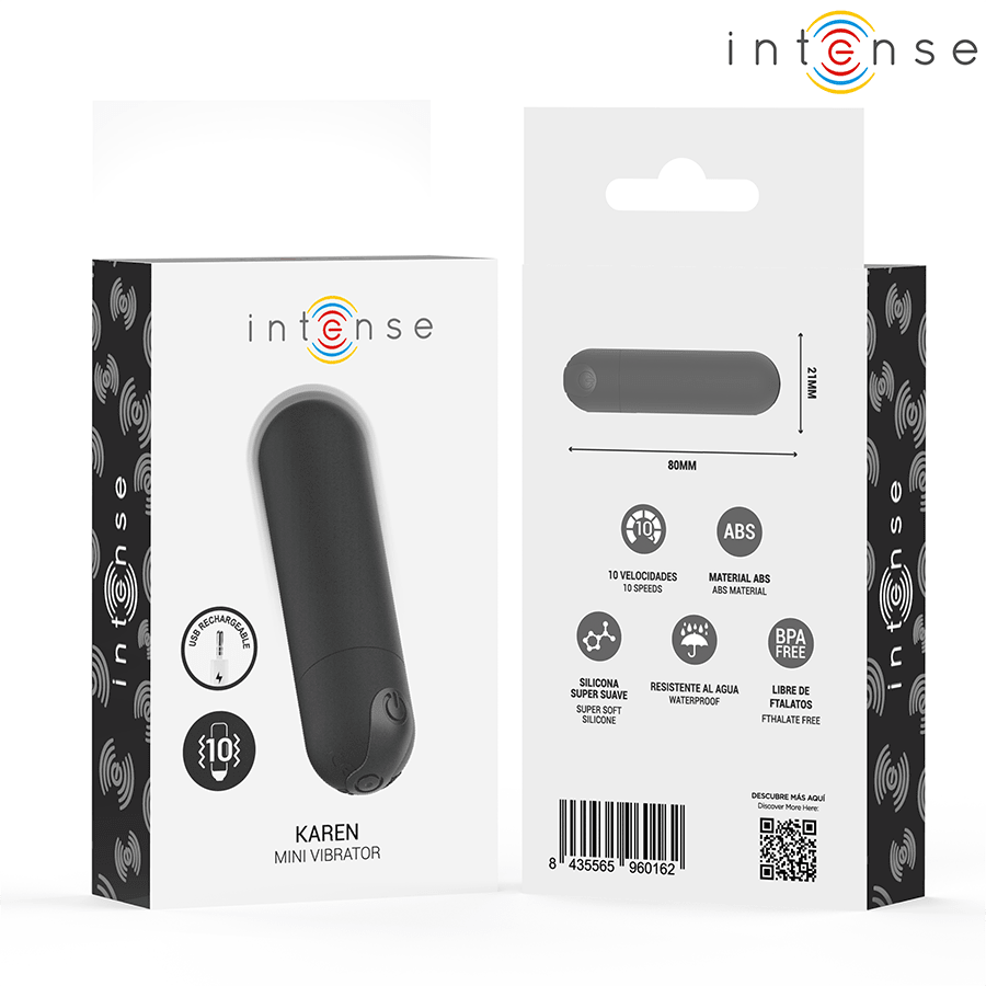 INTENSE - KAREN MINI RECHARGEABLE VIBRATING BULLET BLACK - NOCTURNA DESIRES