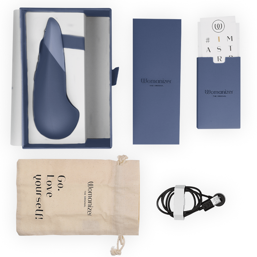 WOMANIZER - VIBE LAY - ON SILENT VIBRATOR DARK BLUE - NOCTURNA DESIRES
